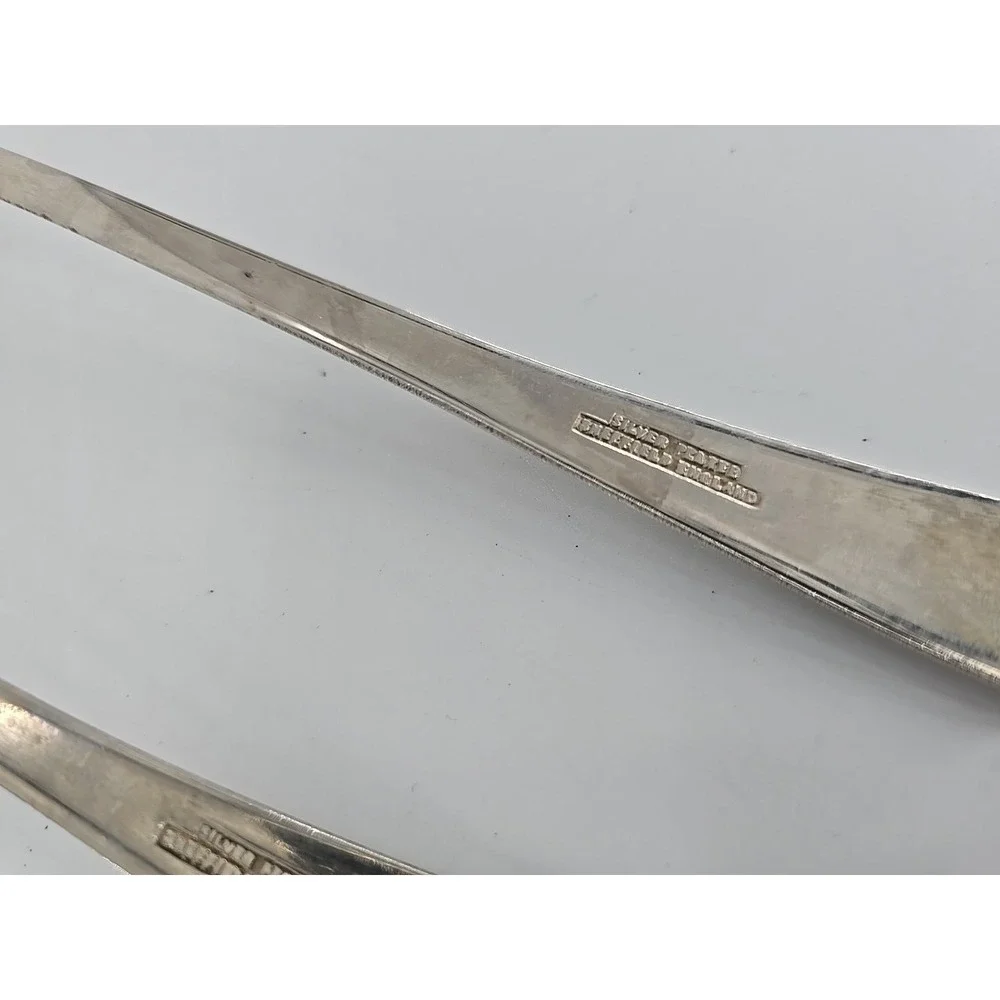2 Pair Vtg Sheffield Salad Fork & Spoons Silver Plated Salad Serving Set England